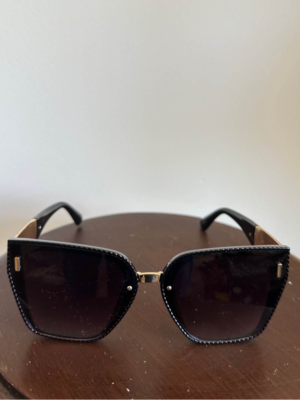 Source Unknown Black Oversized Women's Sunglasses with Gold Accents
